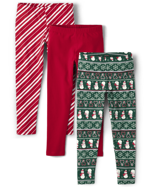 Girls Christmas Print Knit Leggings 3-Pack