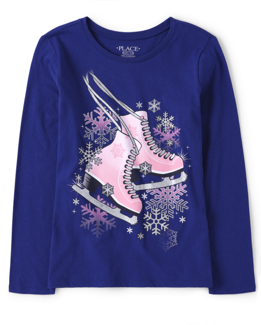Girls | VIOLET Graphic Children\'s Ice Skates Sleeve Tee Long - The Place ELECTRIC