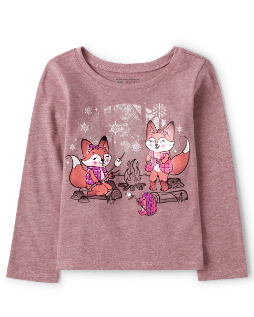 Baby And Toddler Girls Long Sleeve Fox Graphic Tee - PINK