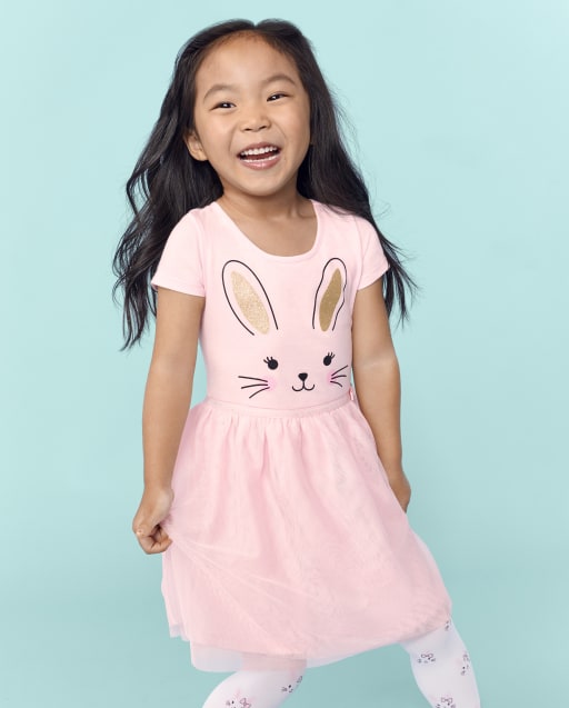Baby And Toddler Girls Bunny Knit To Woven Dress