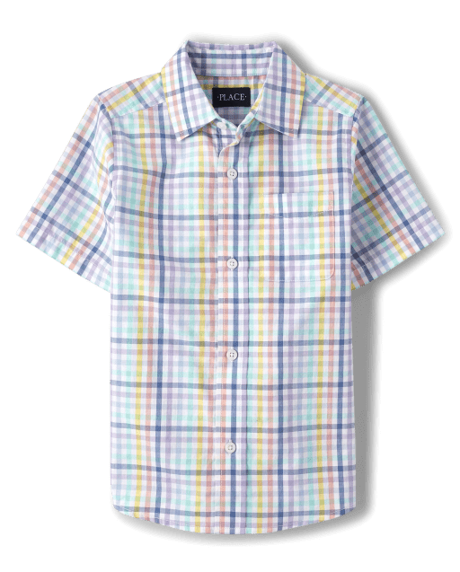 Boys Dad And Me Short Sleeve Gingham Poplin Button Up Shirt | The ...