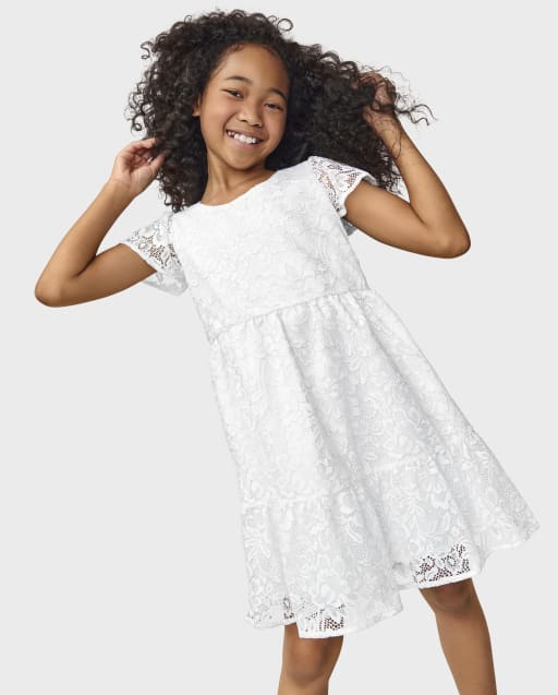 Little Girl's Multicolor Floral Lace Flutter Sleeve Dress – cuteheads