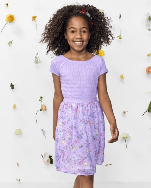 Girls Short Sleeve Floral Knit To Woven Dress The Children s