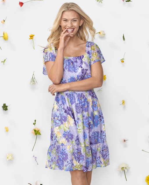 Womens Mommy And Me Short Sleeve Floral Tiered Dress PETAL PURPLE The Children s Place CA