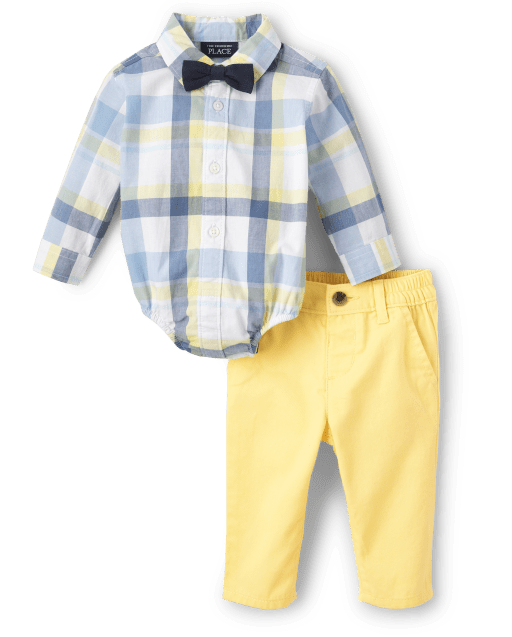 Baby Boys Dad And Me Long Sleeve Plaid Poplin Bodysuit Woven Chino baby-boys-dad-and-me-long-sleeve-plaid-poplin-bodysuit-woven-chino
