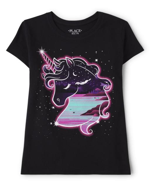 Girls Short Sleeve Unicorn Graphic Tee - BLACK | The Children's Place