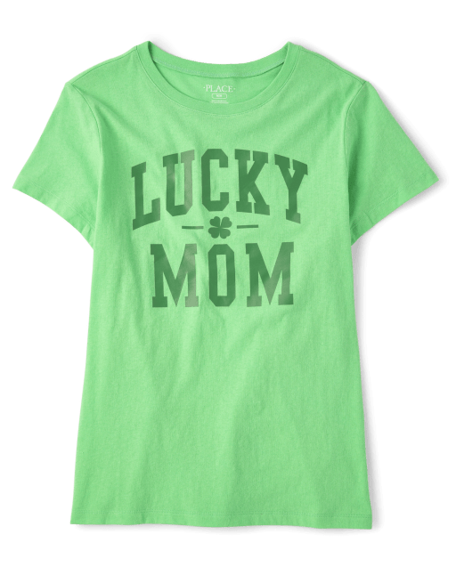 Womens Matching Family Short Sleeve Lucky Mom Graphic Tee The