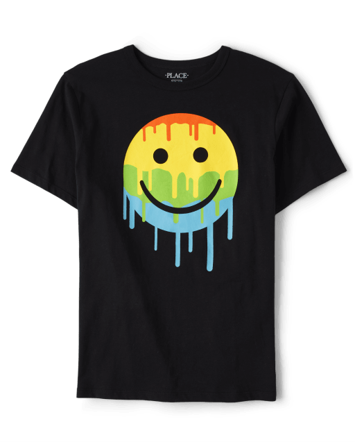 Boys Short Sleeve Happy Face Graphic Tee - BLACK | The Children's