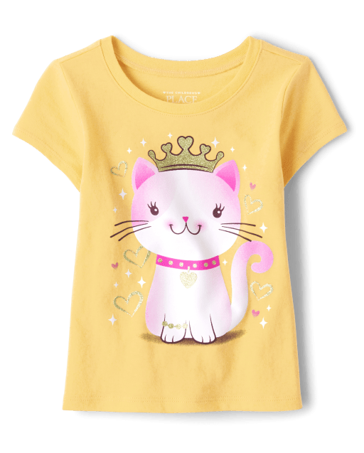 Baby And Toddler Girls Short Sleeve Cat Graphic Tee The Children's Place SUNSET GOLD