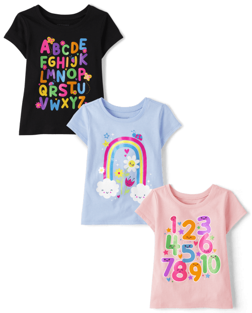 Baby And Toddler Girls Short Sleeve Rainbow Graphic Tee 3
