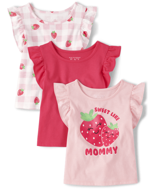 Toddler Girls Strawberry Short Sleeve Flutter Top 3-Pack