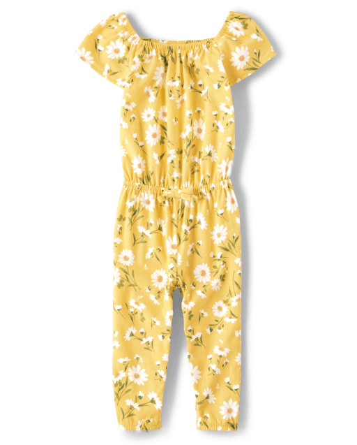 Baby And Toddler Girls Short Flutter Sleeve Daisy Print Jumpsuit