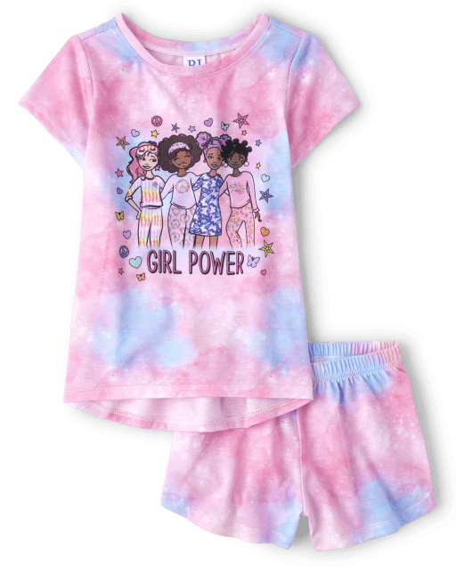 Girls Short Sleeve Girl Power Pajamas The Children s Place WHITE