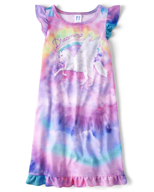 Babyhug Cotton Flutter Sleeves Nighty Fairy & Unicorn  Print - Navy Blue main image 0