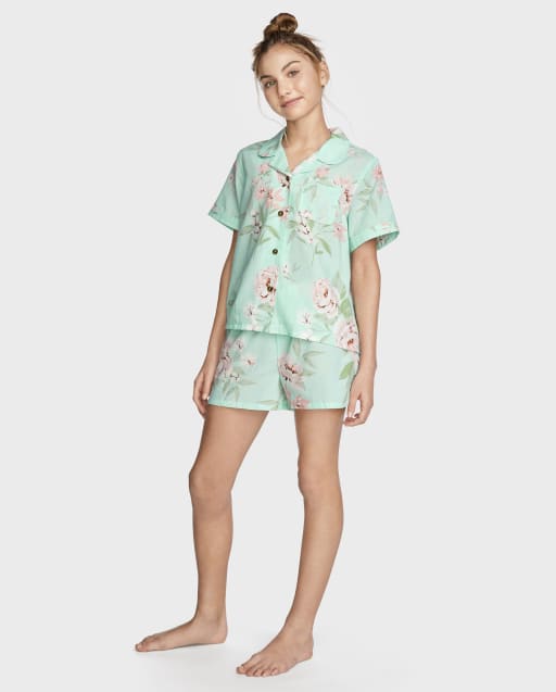 Dubbelzinnigheid vrijdag Dezelfde Girls Short Sleeve Floral Print Poplin Pajamas | The Children's Place -  MISTY AQUA