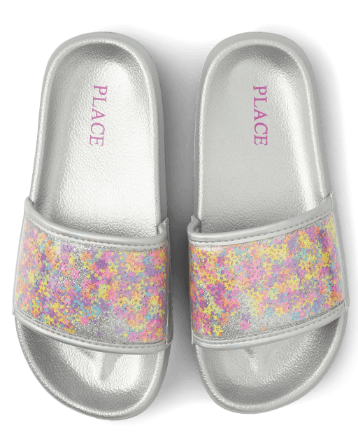 Girls Confetti Shaker Star Glitter Slides | The Children's Place - SILVER