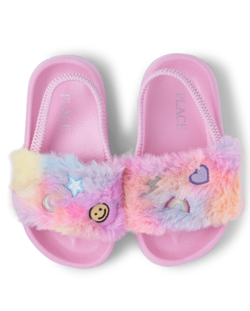 Toddler Girls Rainbow Faux Fur Slides MULTI CLR The Children s Place