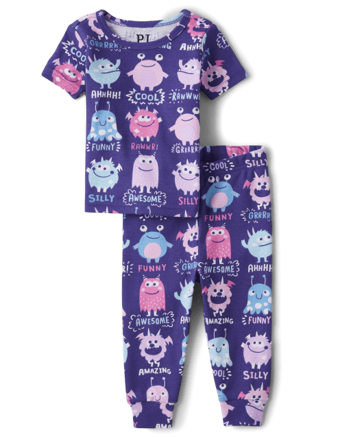 Baby And Toddler Girls Short Sleeve Monster Print Snug Fit Cotton ...