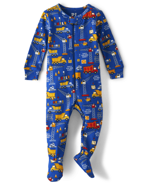 Baby And Toddler Boys Long Sleeve Construction Print Snug Fit Cotton