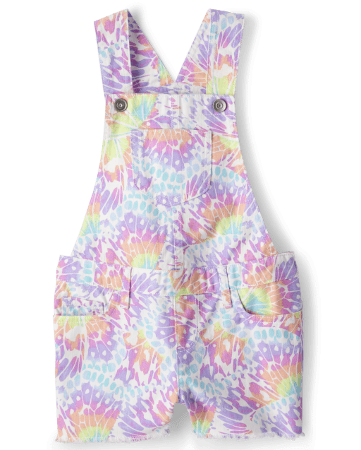 Girls Sleeveless Rainbow Tie Dye Shortalls WHITE The
