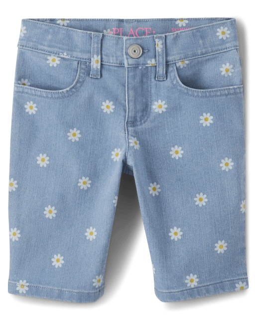 Girls Daisy Print Skimmer Jean Shorts The Children's Place PEONY WASH