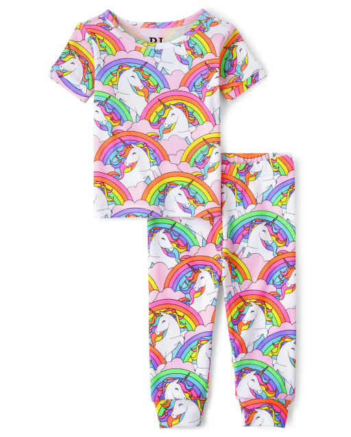 Baby And Toddler Girls Short Sleeve Rainbow Unicorn Snug Fit Cotton Pajamas PINK The Children s Place CA