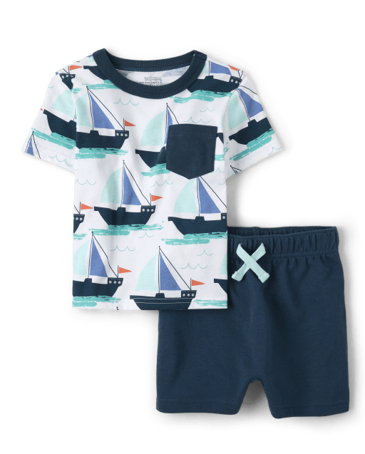Baby Club Chic Sailing in Summer Printed Kid Short Set