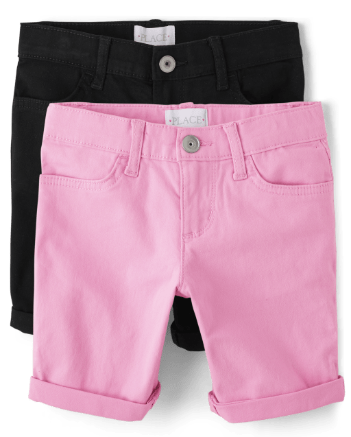 Girls Roll Cuff Twill Woven Skimmer Shorts 2Pack The Children's