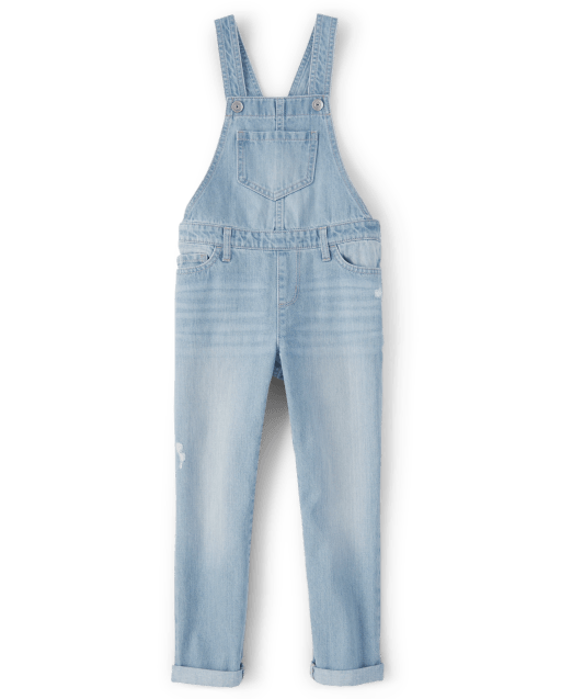 Buy online Girls Square Neck Solid Denim Dungarees from girls for