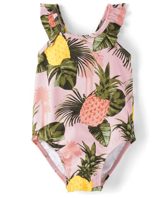 Baby And Toddler Girls Sleeveless Pineapple Print Flutter One Piece Swimsuit PINK The Children s Place