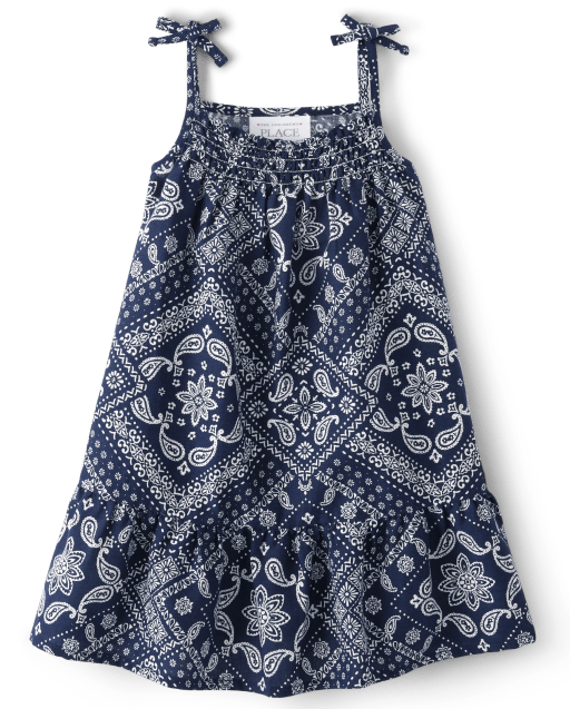 Toddler Girls Matching Family Sleeveless Bandana Print Knit Ruffle Dress -  BLUE | The Children's Place