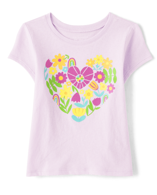 Baby And Toddler Girls Short Sleeve Floral Heart Graphic Tee | The ...
