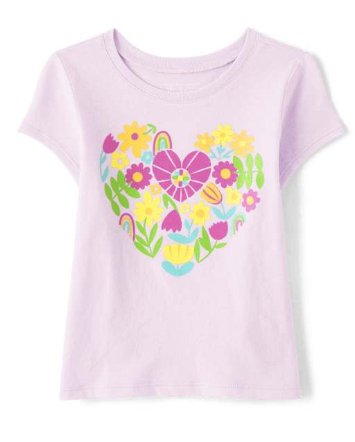 Baby And Toddler Girls Short Sleeve Floral Heart Graphic Tee The