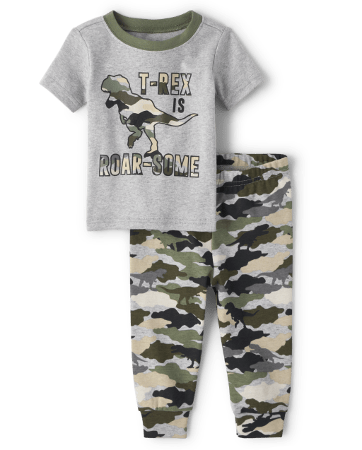 Baby And Toddler Boys Short Sleeve T Rex Is Roar Some Snug Fit Cotton Pajamas GRAY The Children s Place CA