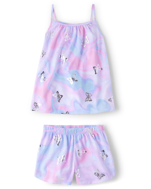 Pijama sin mangas con estampado de mariposas metalizadas para niñas | Children's Place