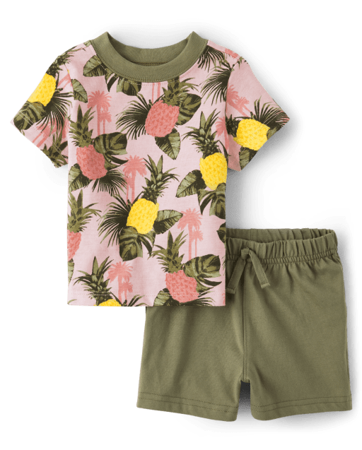 Baby Boys Short Sleeve Pineapple Print Top And Knit Shorts 2Piece