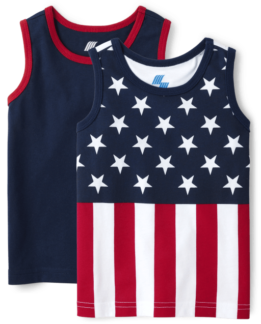 Baby And Toddler Boys Mix And Match American Flag Print Knit Tank Top  2-Pack