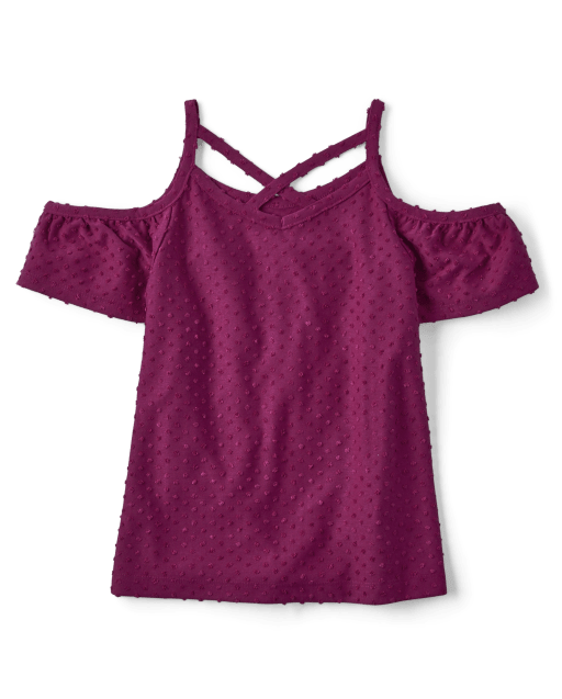 Girls Short Sleeve Clip Dot Cold Shoulder Top The Children's Place