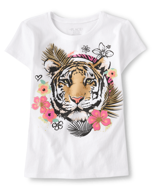 Girls Short Sleeve Tiger Graphic Tee