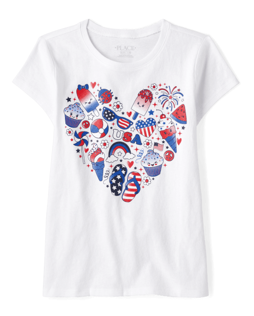 Girls Short Sleeve USA Heart Graphic Tee - WHITE | The
