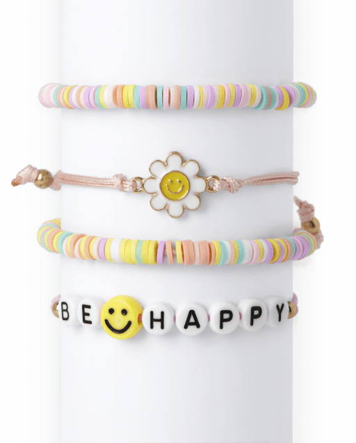 Paquete de 4 pulseras con cuentas Be Happy para niñas