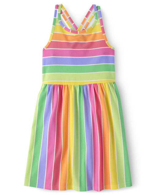 Girls Sleeveless Print Knit Cross Back Dress | The Children's Place ...