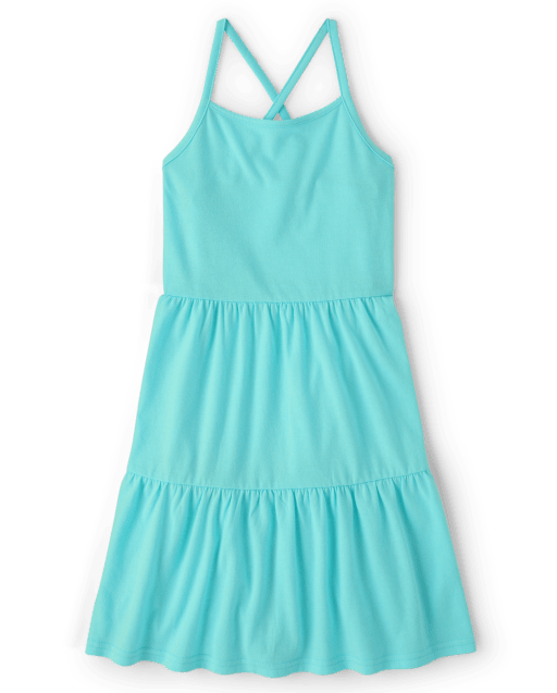 Girls Sleeveless Cross Back Knit Tiered Dress BLUE RADIANCE The Children s Place