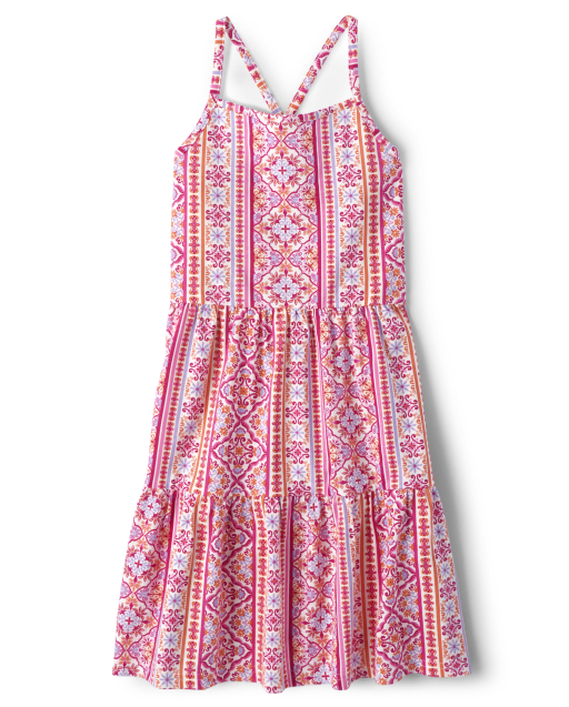 Girls Sleeveless Print Knit Tiered Dress The Children's Place SIMPLYWHT