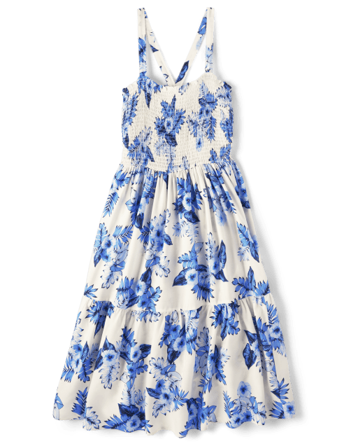 Womens Matching Family Sleeveless Floral Print Woven Tiered Dress The