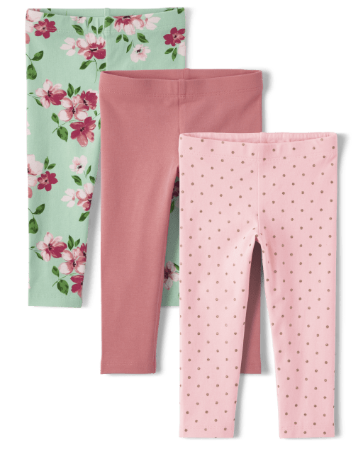 Toddler Girls Mix And Match Floral Print Knit Leggings 3-Pack