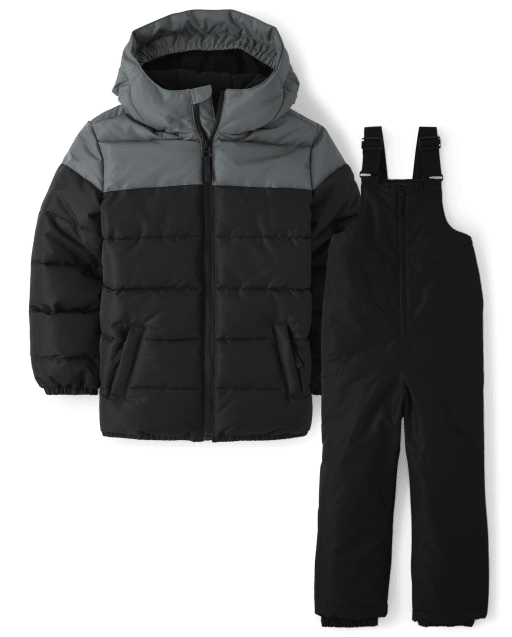 スノーボード MINIMAL PUFFER PARKA and PANTS set Boys Long Sleeve Colorblock Puffer Jacket And Sleeveless Solid