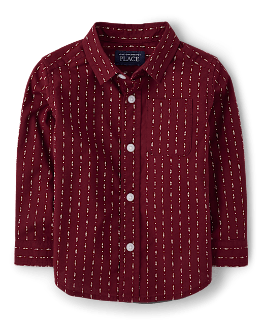 Baby And Toddler Boys Long Sleeve Dot Print Poplin Button Up Shirt REDWOOD The Children s Place