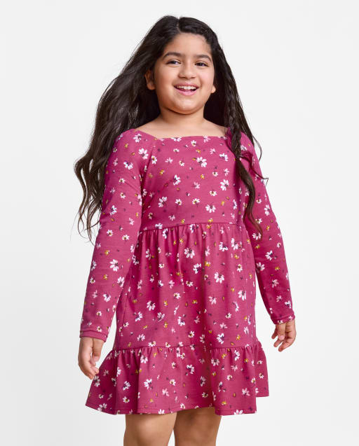 Girls Mix And Match Floral Print Knit Tiered Dress The