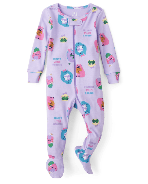 juez Deseo silencio Pijama de una pieza de algodón con estampado de monstruos de manga larga  para bebés y niñas pequeñas | The Children's Place - LOVELY LAVENDER